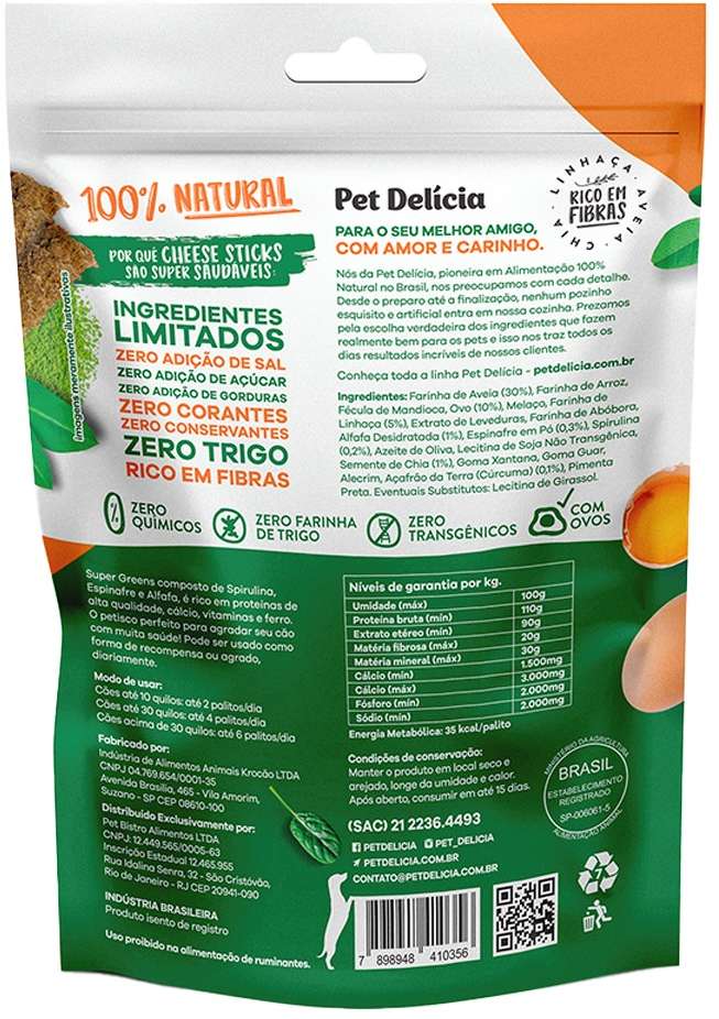 Snack Pet Delícia Petisco Natural para Cães Sabor Alfafa e Espinafre - 120g
