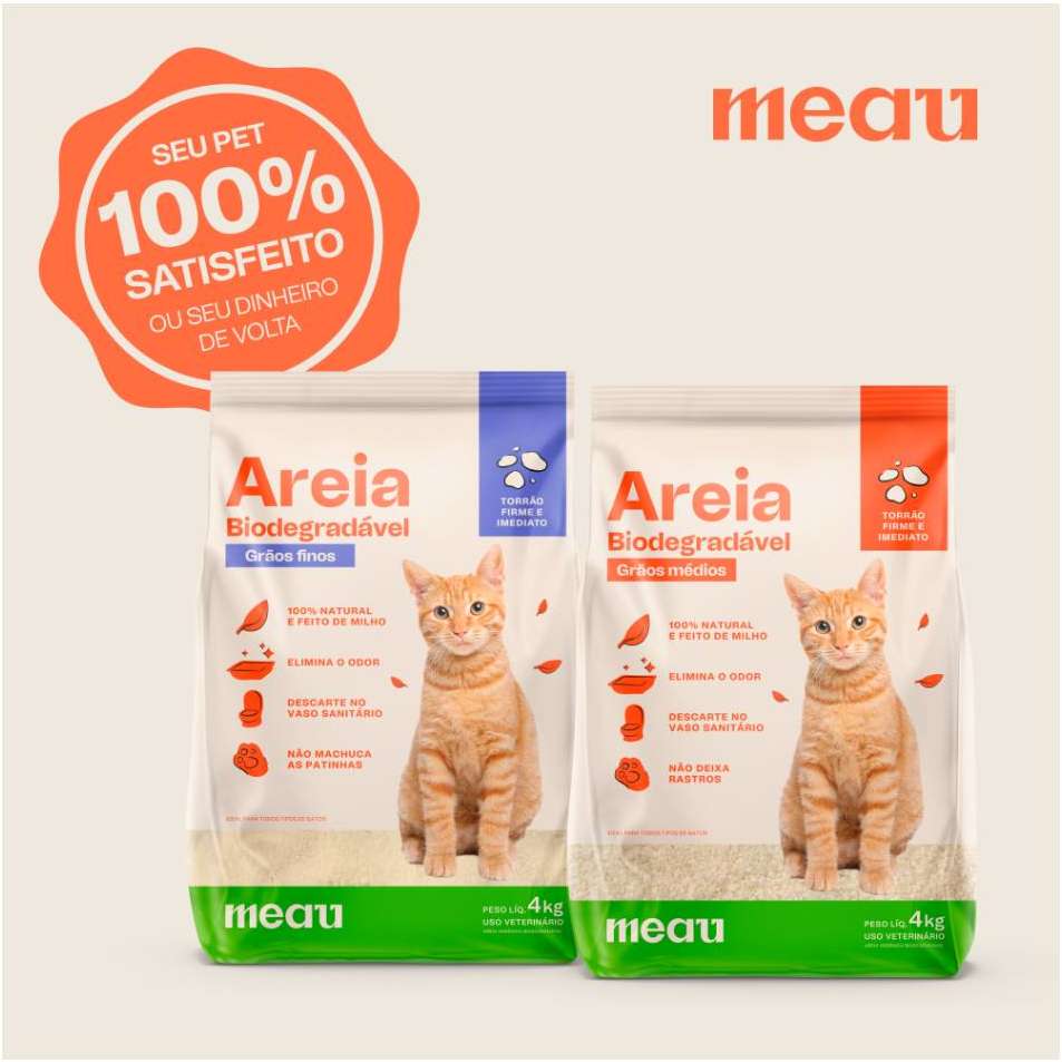 Areia Higiênica Meau Biodegradável Grãos Finos para Gatos - 4Kg