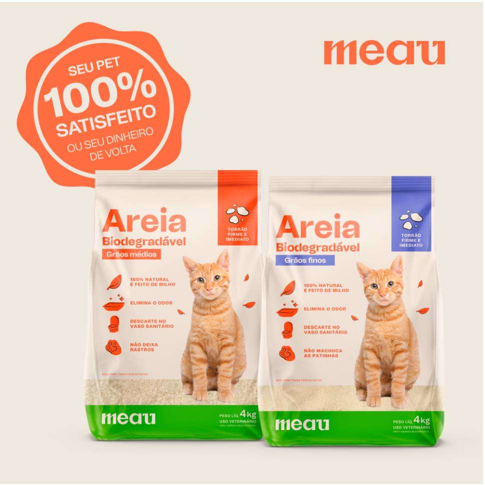 Areia Higiênica Meau Biodegradável Grãos Médios para Gatos - 4Kg