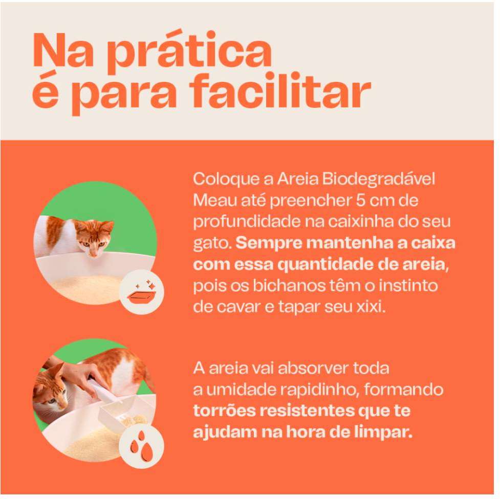 Areia Higiênica Meau Biodegradável Grãos Médios para Gatos - 4Kg