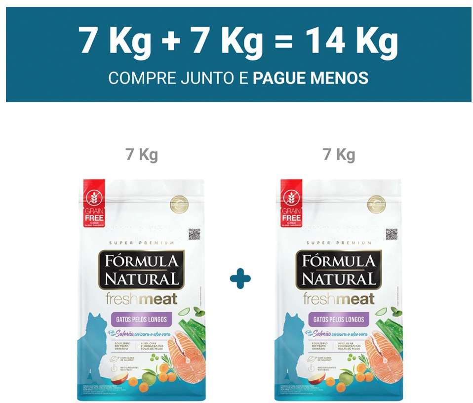 Ração Seca Fórmula Natural Fresh Meat Salmão para Gatos Pelos Longos - 14Kg