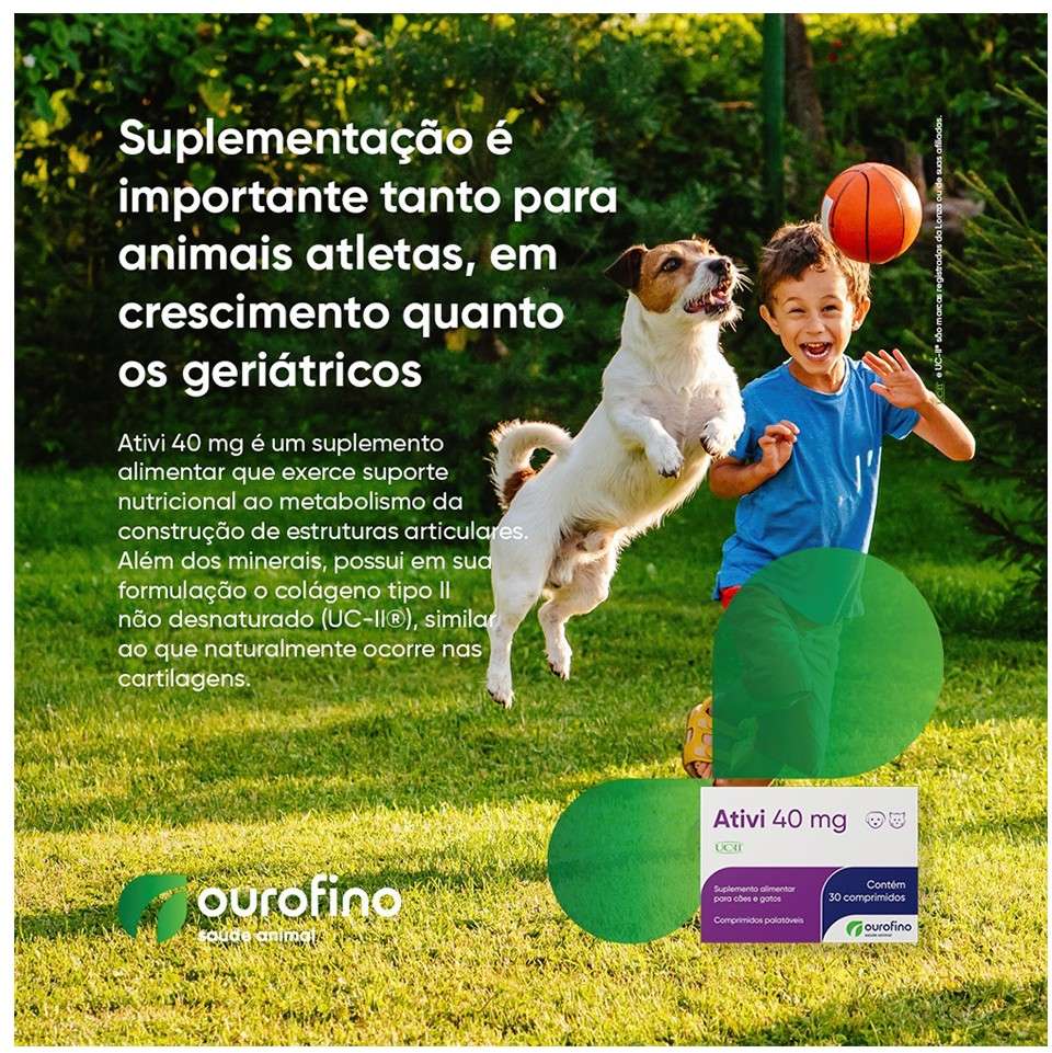 Suplemento Alimentar Ourofino Ativi 40 mg para Cães e Gatos - 30 Comprimidos