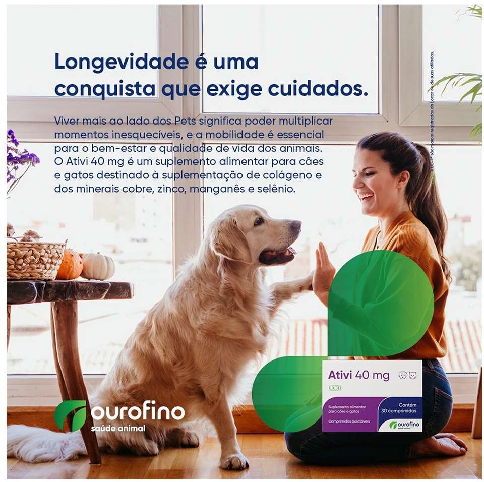 Suplemento Alimentar Ourofino Ativi 40 mg para Cães e Gatos - 30 Comprimidos