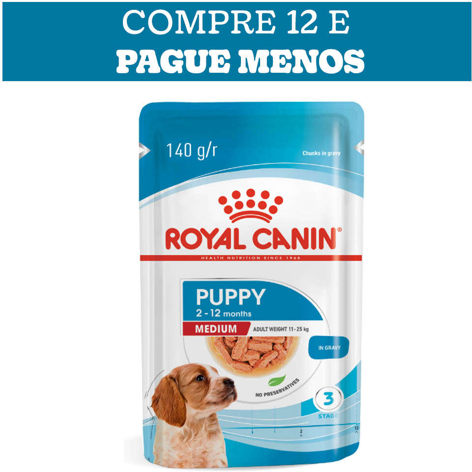 Kit Ração Úmida Royal Canin Sachê Size Health Nutrition Puppy Wet para Cães Filhotes Raças Médias - 12 Unidades