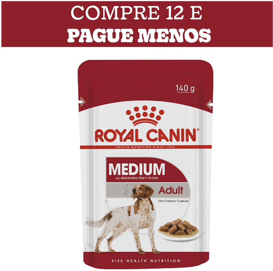 Kit Ração Úmida Royal Canin Sachê Size Health Nutrition Wet para Cães Adultos Raças Médias - 12 Unidades