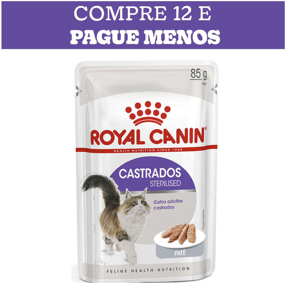 Kit Ração Úmida Royal Canin Sterilised Patê para Gatos Adultos Castrados - 12 Unidades