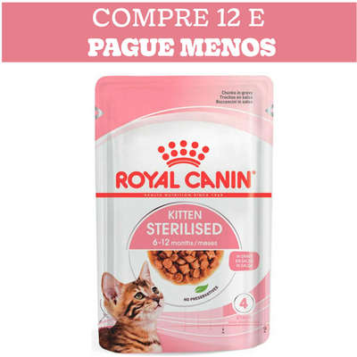 Ração Úmida Royal Canin Sachê Pedaços ao Molho Kitten Sterilised para Gatos Filhotes Castrados