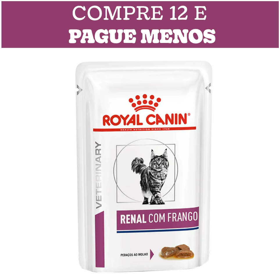 Kit Ração Royal Canin Sachê Feline Veterinary Diet Renal Frango para Gatos com Doença nos Rins - 12 Unidades