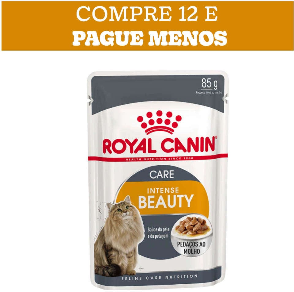 Kit Ração Úmida Royal Canin Sachê Feline Intense Beauty para Gatos - 12 Unidades