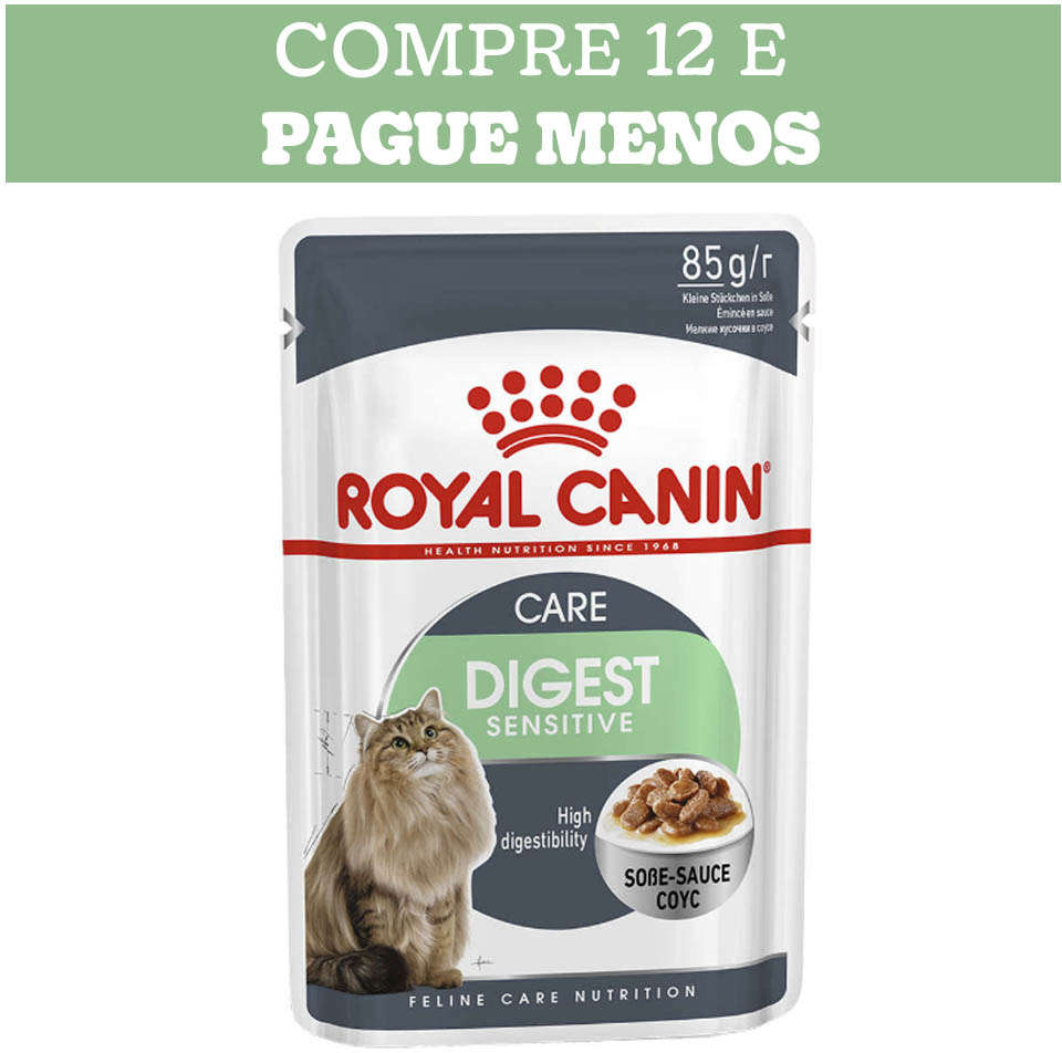 Kit Ração Úmida Royal Canin Sachê Feline Care Digest Sensitive para Gatos - 12 Unidades