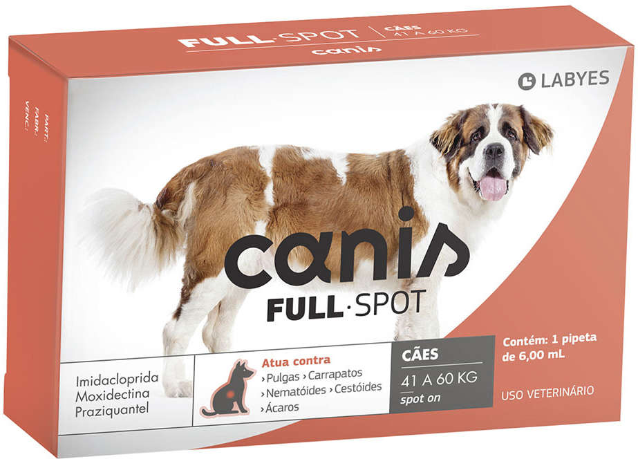 Antiparasitário Canis Full Spot 600 mg para Cães de 41 a 60Kg - 1 Pipeta