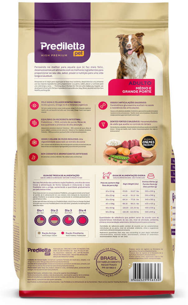 Ração Seca Prediletta Pet Carne e Vegetais para Cães Adultos Porte Médio e Grande - 15Kg