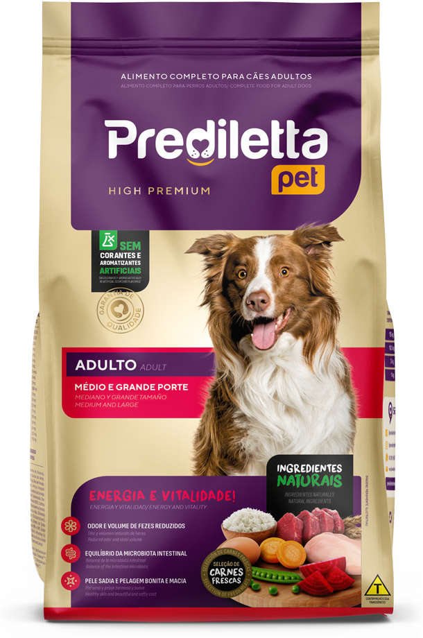 Ração Seca Prediletta Pet Carne e Vegetais para Cães Adultos Porte Médio e Grande - 15Kg