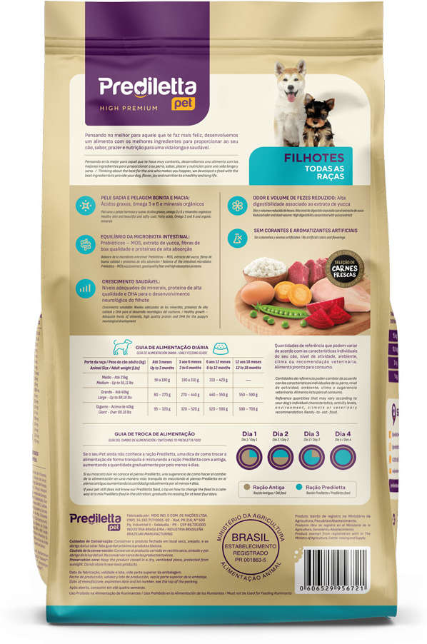 Ração Seca Prediletta Pet Carne e Vegetais para Cães Filhotes - 15Kg