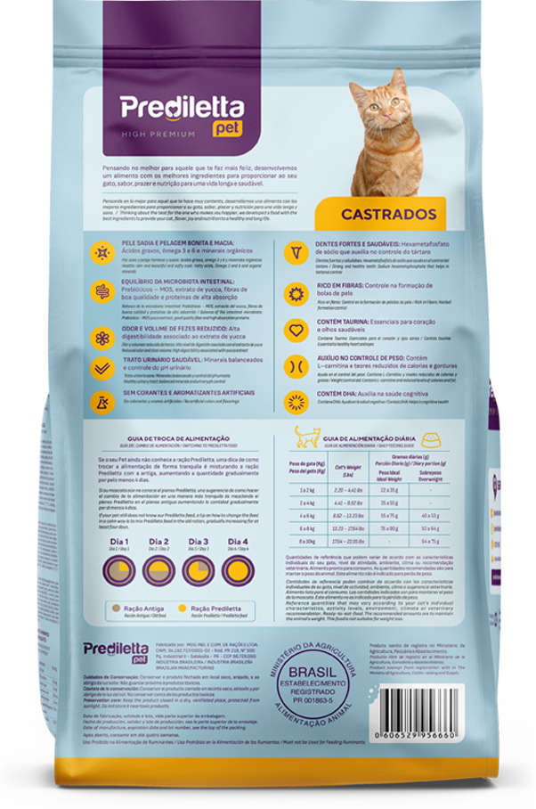 Ração Seca Prediletta Pet Salmão e Frango para Gatos Castrados - 10,1Kg