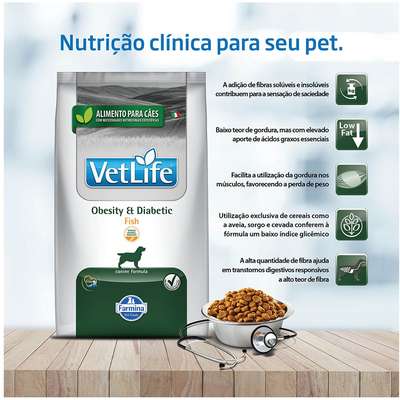 Ração Seca Vet Life Natural Obesity e Diabetic Fish para Cães