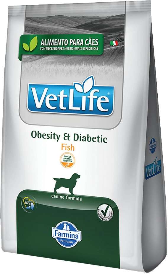 Ração Seca Vet Life Natural Obesity e Diabetic Fish para Cães - 2Kg