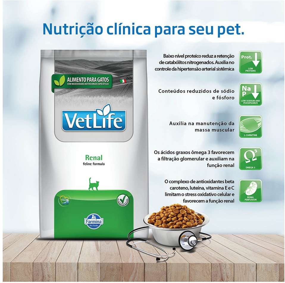 Ração Farmina Vet Life Natural Renal para Gatos Adultos com Problemas Renais - 400 g
