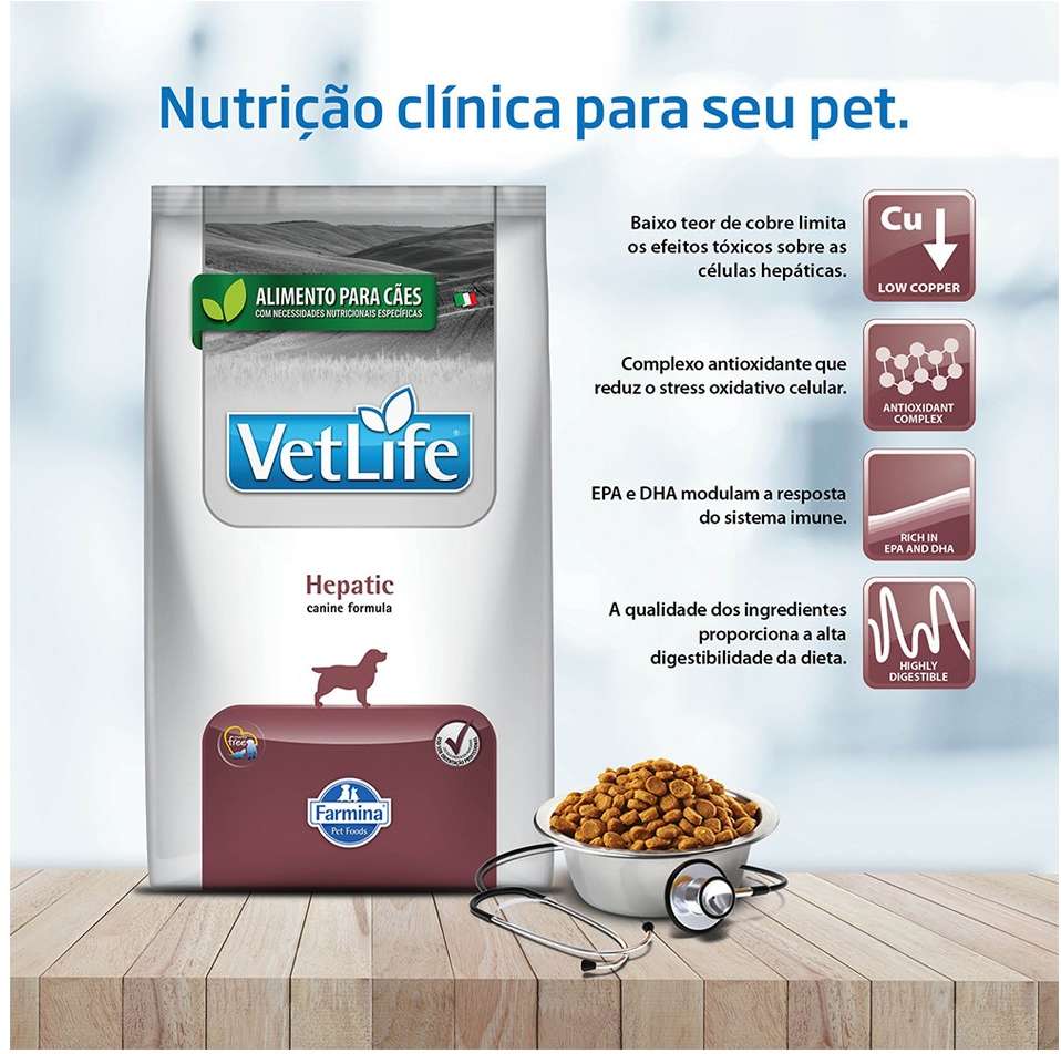 Ração Farmina Vet Life Natural Hepatic para Cães com Insuficiência Hepática - 2Kg