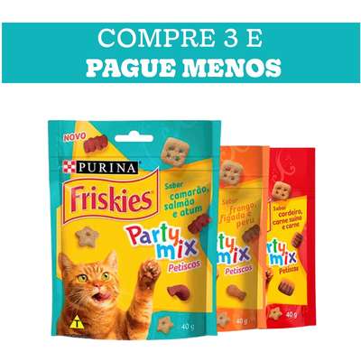 Kit Petisco Purina Friskies para Gatos Adultos Sabores Carne e Cordeiro, Frango e Fígado e Camarão e Atum - 3 Unidades