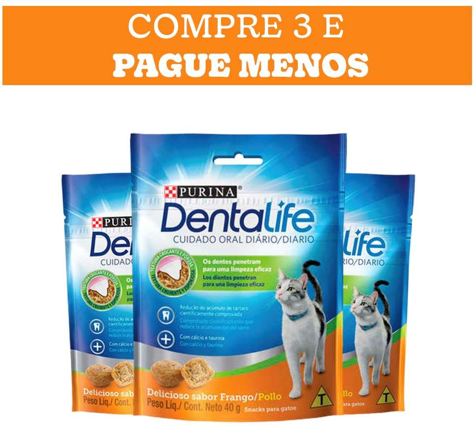 Kit Petisco Purina DentaLife para Gatos Adultos Sabor Frango 40g - 3 Unidades