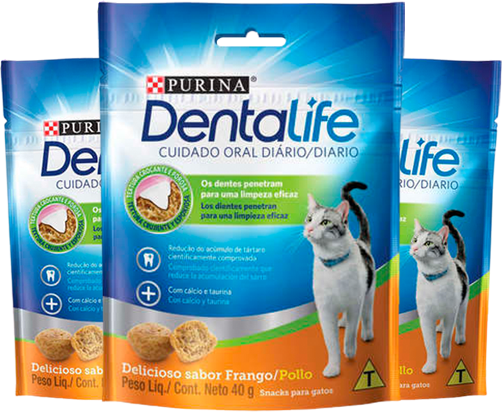 Kit Petisco Purina DentaLife para Gatos Adultos Sabor Frango 40g - 3 Unidades