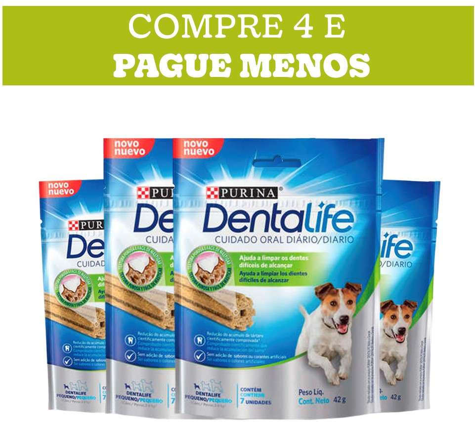 Kit Petisco Purina DentaLife para Cães Adultos Porte Pequeno Sabor Frango 42g - 4 Unidades