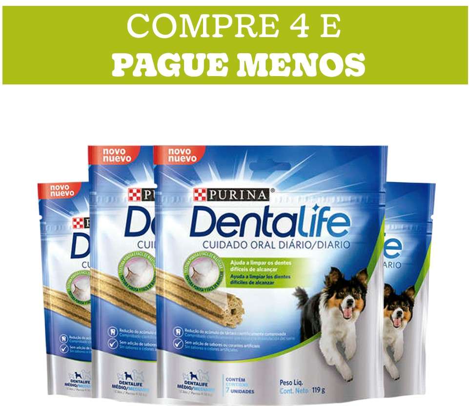 Kit Petisco Purina DentaLife para Cães Porte Médio Sabor Frango 119g - 4 Unidades