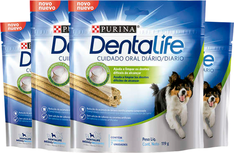 Kit Petisco Purina DentaLife para Cães Porte Médio Sabor Frango 119g - 4 Unidades