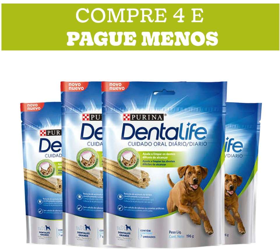 Kit Petisco Purina DentaLife para Cães Porte Grande Sabor Frango - 196g - 4 Unidades
