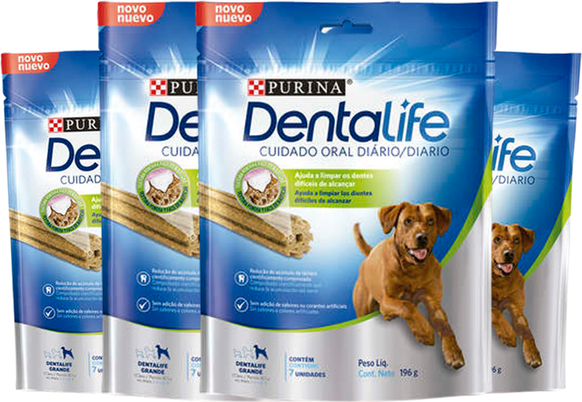 Kit Petisco Purina DentaLife para Cães Porte Grande Sabor Frango - 196g - 4 Unidades