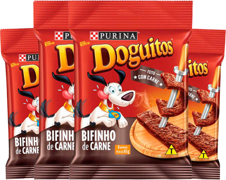 Kit Petisco Purina Doguitos para Cães Sabor Carne 65g - 4 Unidades