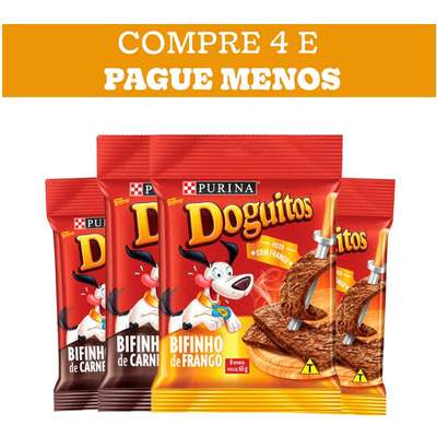 Kit Petisco Purina Doguitos para Cães Sabores Carne e Frango 65g - 4 Unidades