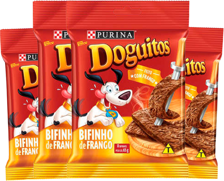 Kit Petisco Purina Doguitos para Cães Sabor Frango 65g - 4 Unidades