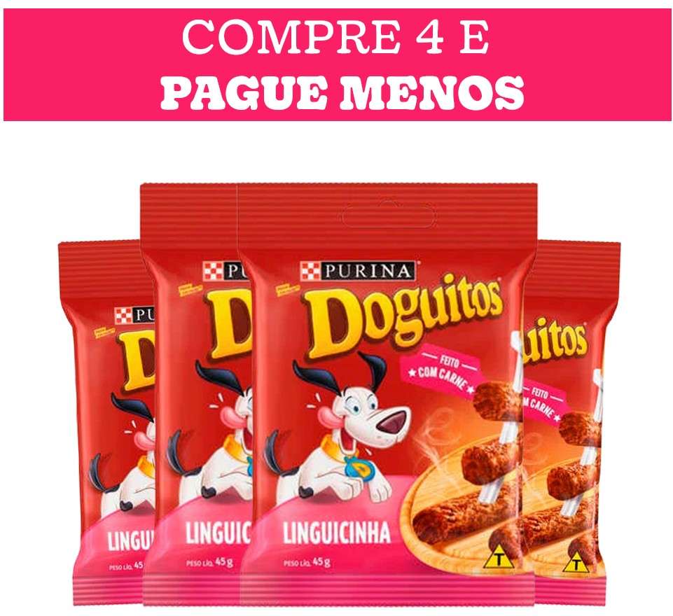 Kit Petisco Purina Doguitos para Cães Sabor Linguiça 45g - 4 Unidades