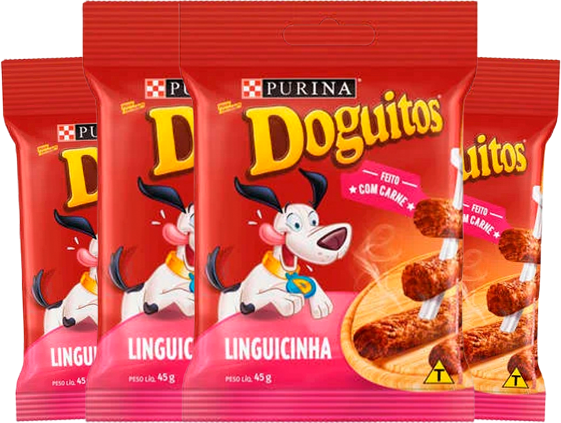 Kit Petisco Purina Doguitos para Cães Sabor Linguiça 45g - 4 Unidades