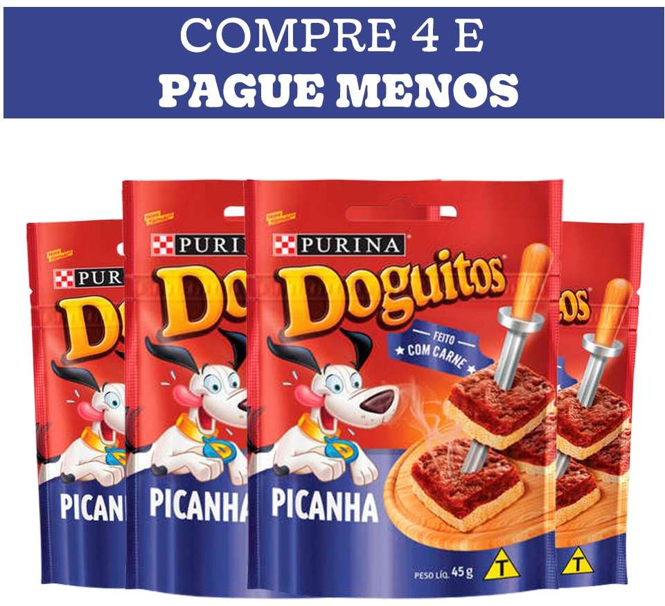 Kit Petisco Purina Doguitos para Cães Sabor Picanha 45g - 4 Unidades
