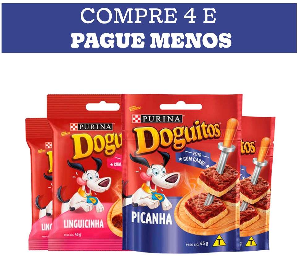 Kit Petisco Purina Doguitos Doguitos para Cães Sabor 2 Linguiça e 2 Picanha 45g - 4 Unidades
