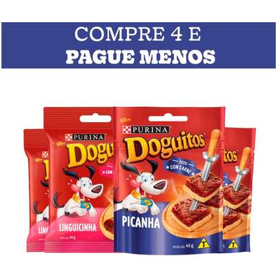 Kit Petisco Purina Doguitos para Cães Sabores Linguiça e Picanha 45g - 4 Unidades