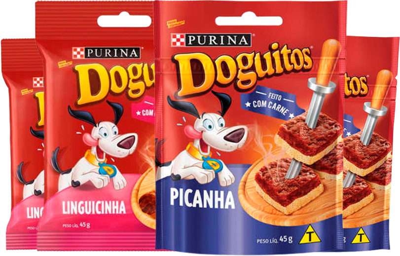 Kit Petisco Purina Doguitos Doguitos para Cães Sabor 2 Linguiça e 2 Picanha 45g - 4 Unidades
