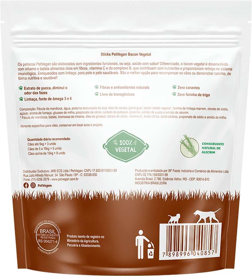 Sticks PetVegan para Cães Sabor Bacon Vegetal - 150 g