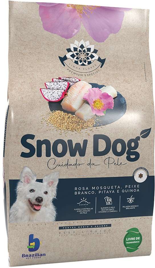 Ração Seca Snow Dog Flores Cuidado da Pele para Cães Adultos Porte Médio e Grande - 20Kg