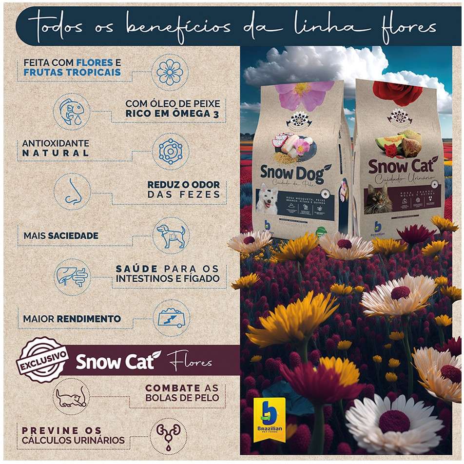 Ração Seca Snow Cat Flores Fácil Digestão para Gatos Adultos - 20Kg