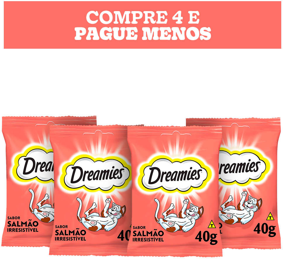 Kit Petisco Dreamies Salmão Irresistível para Gatos Adultos - 4 Pacotes (40 g)