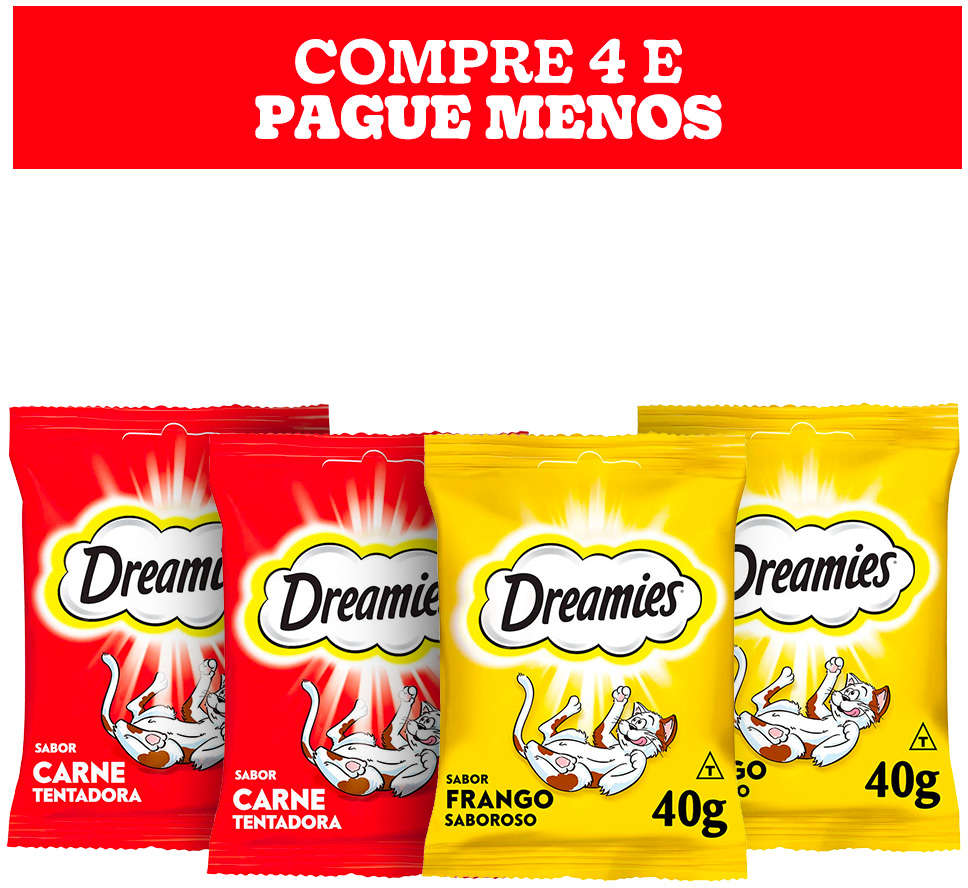 Kit Petisco Dreamies para Gatos Adultos 2 Carne e 2 Frango - 4 Unidades