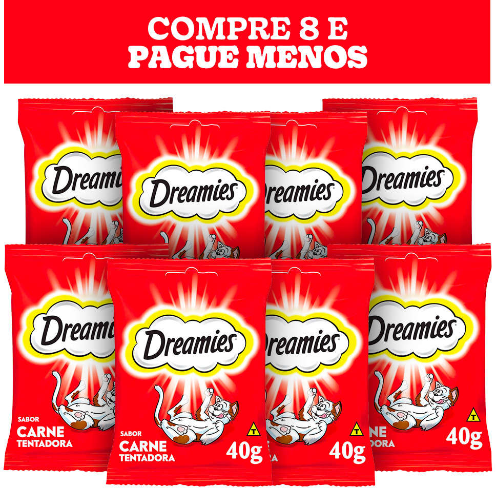 Kit Petisco Dreamies para Gatos Adultos Sabor Carne - 8 Pacotes (40 g)