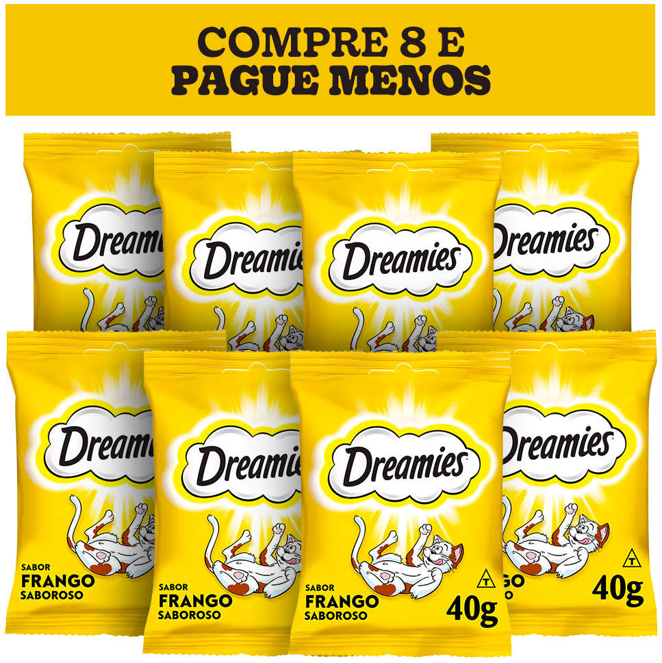 Kit Petisco Dreamies para Gatos Adultos Sabor Frango - 8 Pacotes (40 g)