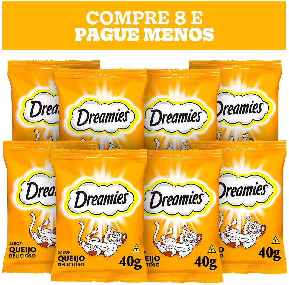 Kit Petisco Dreamies para Gatos Adultos Sabor Queijo - 8 Pacotes (40 g)