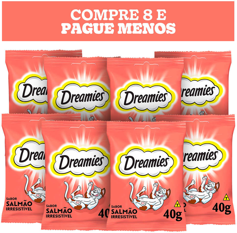 Kit Petisco Dreamies Salmão Irresistível para Gatos Adultos - 8 Pacotes (40 g)