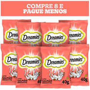 Kit Petisco Dreamies Salmão Irresistível para Gatos Adultos - 8 Pacotes (40 g)